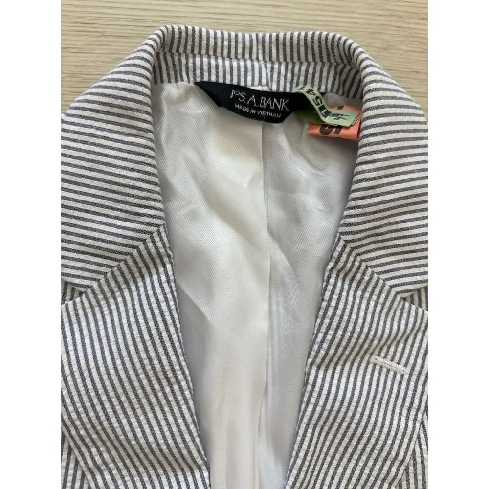 Jos A Bank Seersucker Blazer Tailored Fit Sport Coat Jacket Men's 39R Blue White
